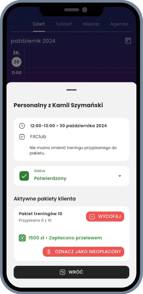 a screenshot of a personal training details in Fituaro app