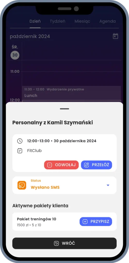 a screenshot of a personal training details in Fituaro app