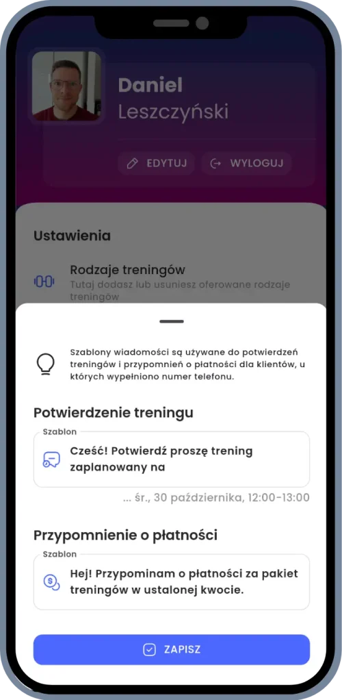 a screenshot of smsm template settings in Fituaro app